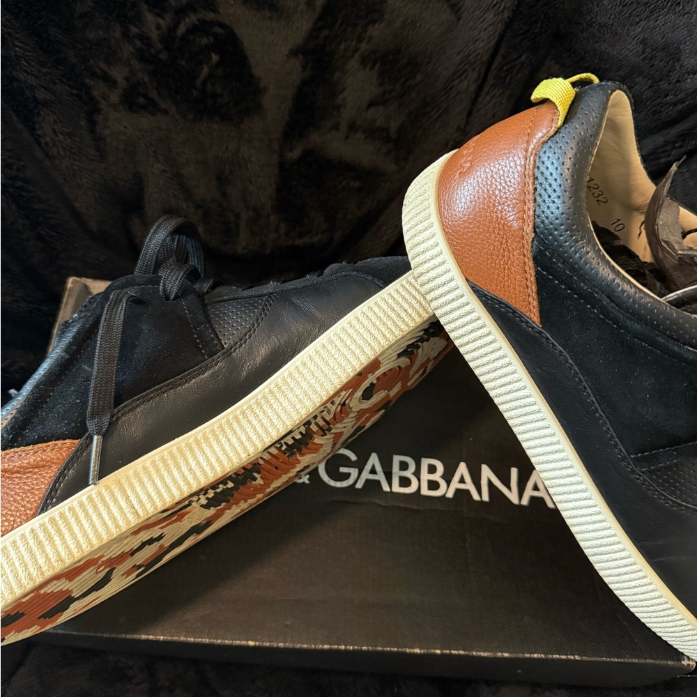 Dolce & Gabbana Black and Brown Sneakers with Mixed Material Design